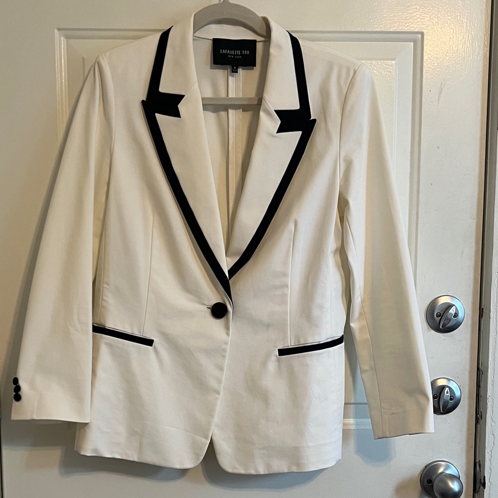 Lafayette 148 New York White Blazer with Black Accents